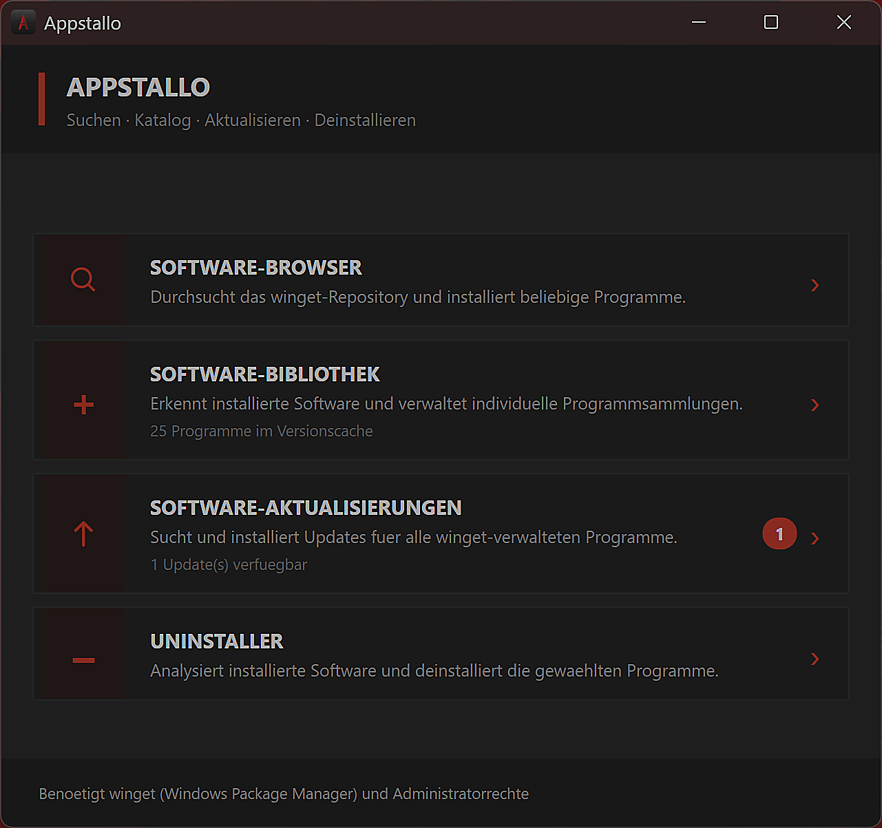 Appstallo Launcher mit allen vier Modulen